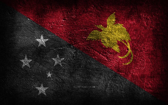 4k, 파푸아뉴기니 국기, 돌 질감, 파푸아뉴기니의 국기, 돌 배경, 파푸아뉴기니의 날, 파푸아 뉴기니, 오세아니아 국가