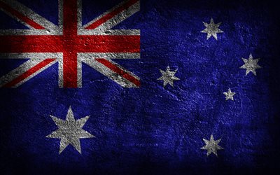 4k, la bandera de australia, la textura de piedra, la piedra de fondo, el día de australia, el arte del grunge, los símbolos nacionales de australia, australia, los países de oceanía
