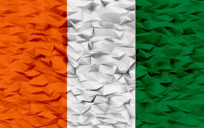 코트디부아르의 국기, 4k, 3d 다각형 배경, 코트디부아르 깃발, 3d 다각형 텍스처, 코트디부아르의 날, 3차원, 코트디부아르, 깃발, 코트디부아르 국가 상징, 3d 아트, 아이보리 해안