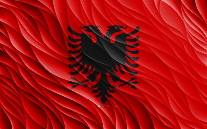 4k, albanische flagge, gewellte 3d-flaggen, europäische länder, flagge albaniens, tag albaniens, 3d-wellen, europa, albanische nationalsymbole, albanien