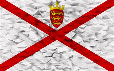 Flag of Jersey, 4k, 3d polygon background, Jersey flag, 3d polygon texture, Day of Jersey, 3d Jersey flag, Jersey national symbols, 3d art, Jersey