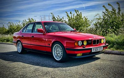 BMW M5, 4k, HDR, 1991 cars, highway, E34, Red BMW M5, BMW E34, 1991 BMW M5, german cars, BMW