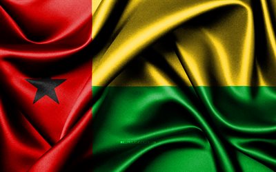 ギニアビサウ旗, 4k, アフリカ諸国, ファブリックフラグ, ギニアビサウの日, ギニアビサウの旗, 波状のシルクの旗, アフリカ, ギニアビサウの国家シンボル, ギニアビサウ
