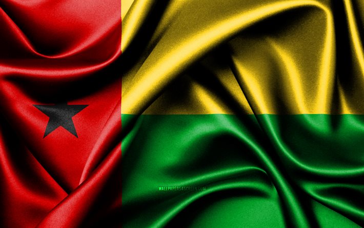 기니비사우 국기, 4k, 아프리카 국가, 패브릭 플래그, 기니비사우의 날, 기니비사우의 국기, 물결 모양의 실크 깃발, 아프리카, 기니비사우 국가 상징, 기니비사우