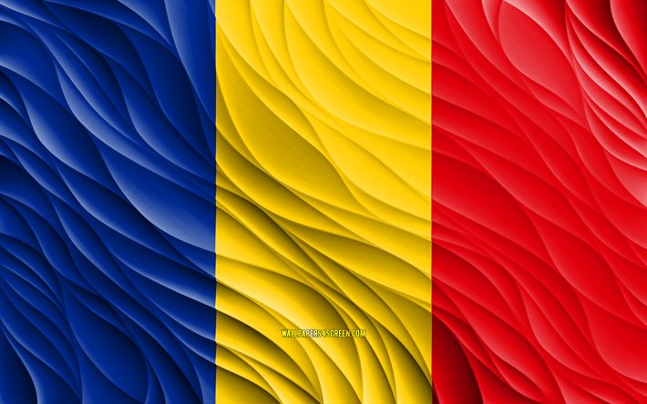 4k, 루마니아 국기, 물결 모양의 3d 플래그, 유럽 국가, 루마니아의 국기, 루마니아의 날, 3d 파도, 유럽, 루마니아 국가 상징, 루마니아