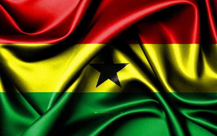 ghanaische flagge, 4k, afrikanische länder, stoffflaggen, tag von ghana, flagge von ghana, gewellte seidenflaggen, ghana-flagge, afrika, ghanaische nationalsymbole, ghana
