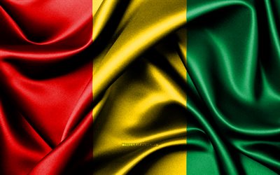 guineas flagga, 4k, afrikanska länder, tygflaggor, guineas dag, vågiga sidenflaggor, afrika, guineas nationella symboler, guinea