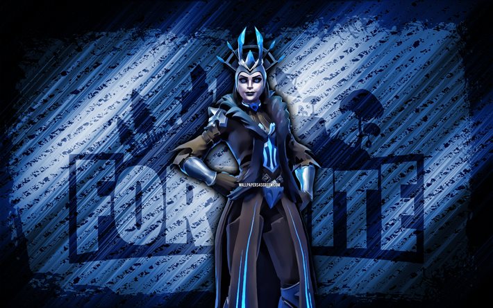la reina de hielo fortnite, 4k, fondo azul diagonal, arte grunge, fortnite, obras de arte, la reina de hielo piel, personajes de fortnite, la reina de hielo, fortnite la reina de hielo piel