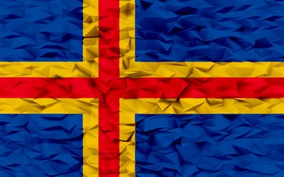Flag of Aland Islands, 4k, 3d polygon background, Aland Islands flag, 3d polygon texture, Day of Aland Islands, 3d Aland Islandsflag, Aland Islands national symbols, 3d art, Aland Islands