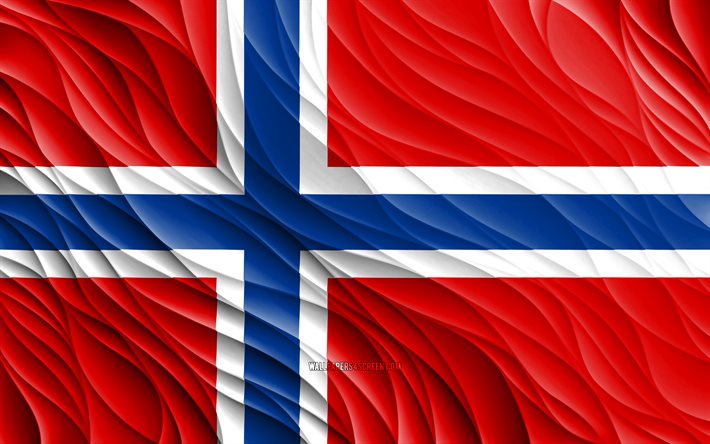 4k, 노르웨이 국기, 물결 모양의 3d 플래그, 유럽 국가, 노르웨이의 국기, 노르웨이의 날, 3d 파도, 유럽, 노르웨이 국가 상징, 노르웨이