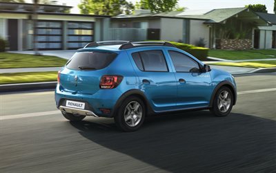 Renault Sandero Stepway, rear view, exterior, compact crossover, blue Sandero Stepway, French cars, Renault