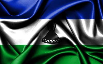 레소토 국기, 4k, 아프리카 국가, 패브릭 플래그, 레소토의 날, 레소토의 국기, 물결 모양의 실크 깃발, 아프리카, 레소토 국가 상징, 레소토