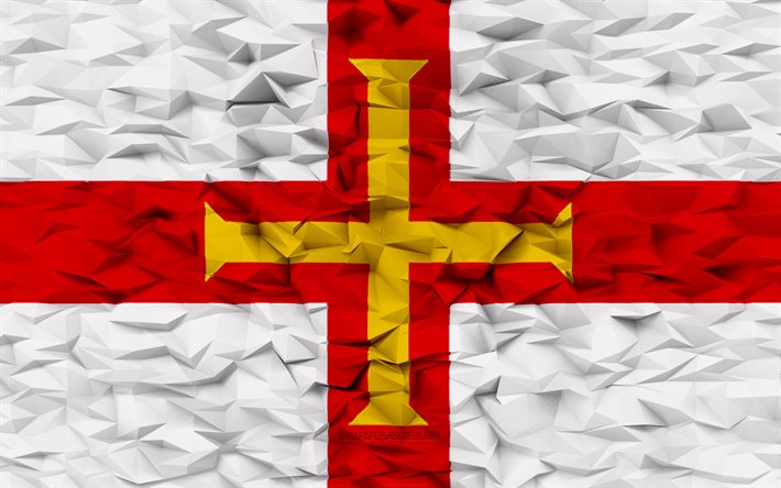 drapeau des îles anglo-normandes de guernesey, 4k, 3d polygone de fond, polygone 3d texture, jour des îles anglo-normandes de guernesey, 3d drapeau des îles anglo-normandes de guernesey, art 3d, îles anglo-normandes de guernesey