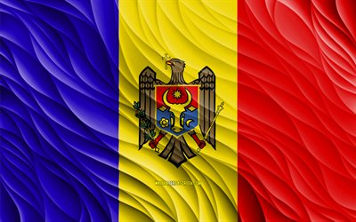 4k, モルドバの旗, 波状の3dフラグ, ヨーロッパ諸国, モルドバの日, 3d波, ヨーロッパ, モルドバの国家シンボル, モルドバの国旗, モルドバ