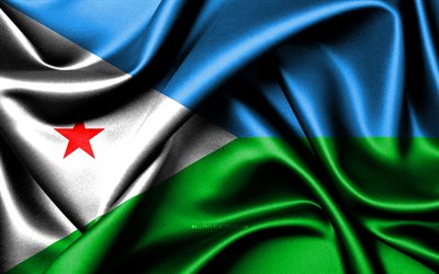 cibuti bayrağı, 4k, afrika ülkeleri, kumaş bayraklar, cibuti günü, dalgalı ipek bayraklar, afrika, cibuti ulusal sembolleri, cibuti