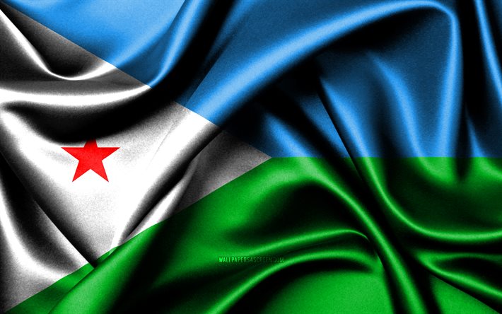 bandera de yibuti, 4k, países africanos, banderas de tela, día de yibuti, banderas de seda onduladas, áfrica, símbolos nacionales de yibuti, yibuti