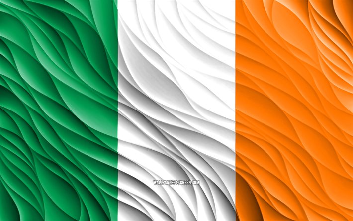 4k, irische flagge, gewellte 3d-flaggen, europäische länder, flagge von irland, tag von irland, 3d-wellen, europa, irische nationale symbole, irland-flagge, irland