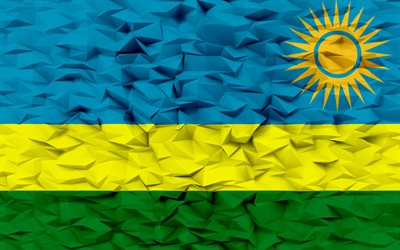 علم رواندا, 4k, 3d المضلع الخلفية, 3d المضلع الملمس, يوم رواندا, 3d، علم هولندا, رموز رواندا الوطنية, فن ثلاثي الأبعاد, رواندا
