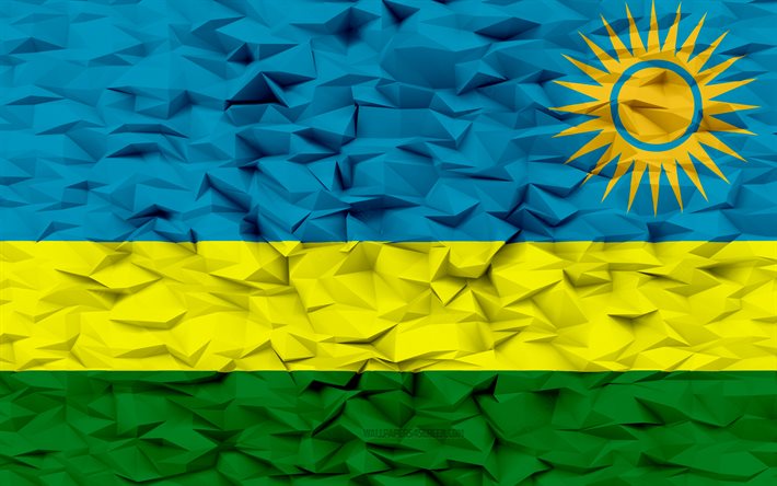 drapeau du rwanda, 4k, fond de polygone 3d, texture de polygone 3d, jour du rwanda, 3d drapeau des pays-bas, symboles nationaux du rwanda, art 3d, rwanda
