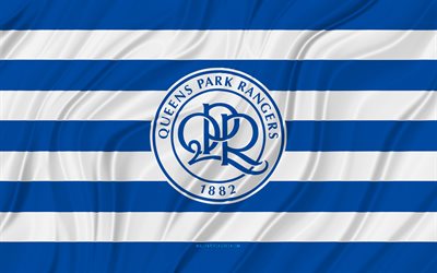 Queens Park Rangers FC, 4K, blue white wavy flag, Championship, football, 3D fabric flags, Queens Park Rangers flag, soccer, Queens Park Rangers logo, english football club, Queens Park Rangers, QPR