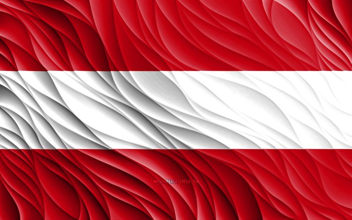 4k, bandera austríaca, banderas 3d onduladas, países europeos, bandera de austria, día de austria, ondas 3d, europa, símbolos nacionales austríacos, austria