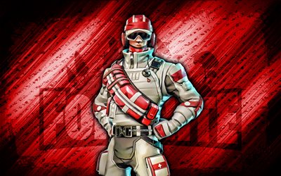 Triage Trooper Fortnite, 4k, red diagonal background, grunge art, Fortnite, artwork, Triage Trooper Skin, Fortnite characters, Triage Trooper, Fortnite Triage Trooper Skin