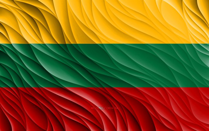 4k, 리투아니아 국기, 물결 모양의 3d 플래그, 유럽 국가, 리투아니아의 국기, 리투아니아의 날, 3d 파도, 유럽, 리투아니아 국가 상징, 리투아니아