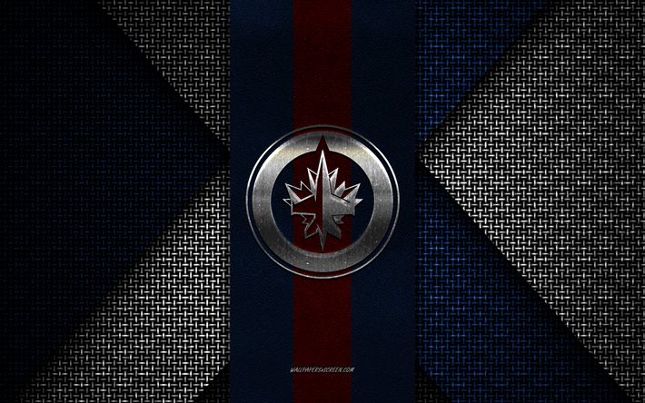 jets de winnipeg, lnh, texture tricotée bleu blanc, logo des jets de winnipeg, club de hockey canadien, emblème des jets de winnipeg, hockey, winnipeg, canada, états-unis