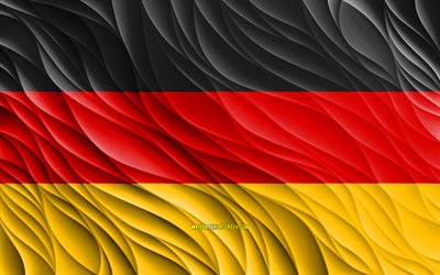 4k, bandiera tedesca, bandiere 3d ondulate, paesi europei, bandiera della germania, giorno della germania, onde 3d, europa, simboli nazionali tedeschi, germania