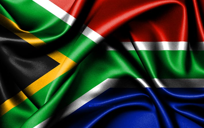 südafrikanische flagge, 4k, afrikanische länder, stoffflaggen, tag von südafrika, flagge von südafrika, gewellte seidenflaggen, südafrika-flagge, afrika, südafrikanische nationalsymbole, südafrika