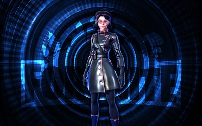 ब्लैक र्यू फोर्टनाइट, 4k, नीली सर्पिल पृष्ठभूमि, fortnite, रचनात्मक, काले रंग की त्वचा, fortnite ब्लैक रू स्किन, एक प्रकार की गली, फोर्टनाइट वर्ण