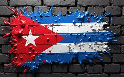 4k, العلم كوبا, الأسود بريكوال, فن الطلاء, العلم الكوبي, بقع الطلاء, علم كوبا, العمل الفني, أمريكا الشمالية, الرموز الوطنية الكوبية, كوبا 3d العلم, كوبا