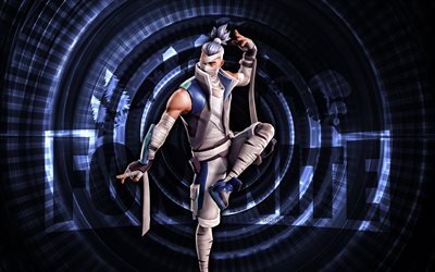Kenji Fortnite, 4k, blue spiral background, Fortnite, creative, Kenji Skin, Fortnite Kenji Skin, Kenji, Fortnite characters