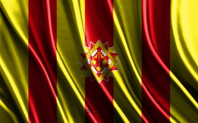 4k, Giravanz Kitakyushu logo, J3 League, red yellow silk texture, Giravanz Kitakyushu flag, Japanese football club, soccer, silk flag, Giravanz Kitakyushu emblem, Japan, Giravanz Kitakyushu badge, Giravanz Kitakyushu