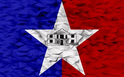 bandiera di san antonio, texas, 4k, città americane, sfondo in poligono 3d, texture in poligono 3d, giorno di san antonio, bandiera 3d san ​​antonio, american national symbols, 3d art, san antonio, usa