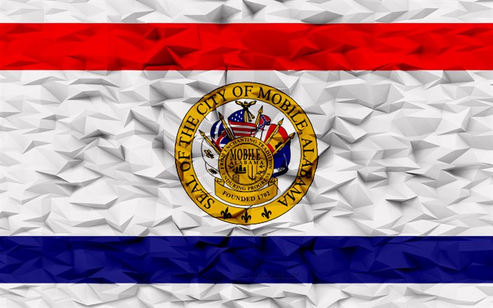flag of mobile, alabama, 4k, american cities, 3d polygon fteal
