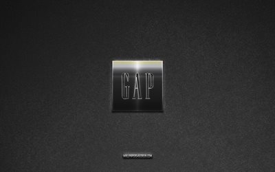 gap -logo, grauer steinhintergrund, gap -emblem, herstellerlogos, gap, herstellermarken, gap metal -logo, steintextur