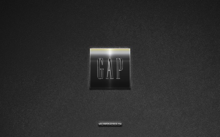 Gap logo, gray stone background, Gap emblem, manufacturers logos, Gap, manufacturers brands, Gap metal logo, stone texture