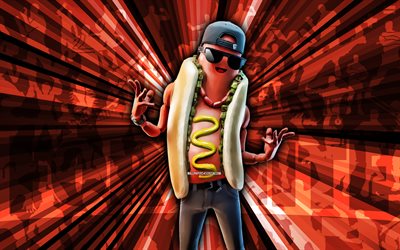 4k, The Brat Fortnite, red rays background, The Brat Skin, abstract art, Fortnite The Brat Skin, Fortnite characters, The Brat, Fortnite, creative art