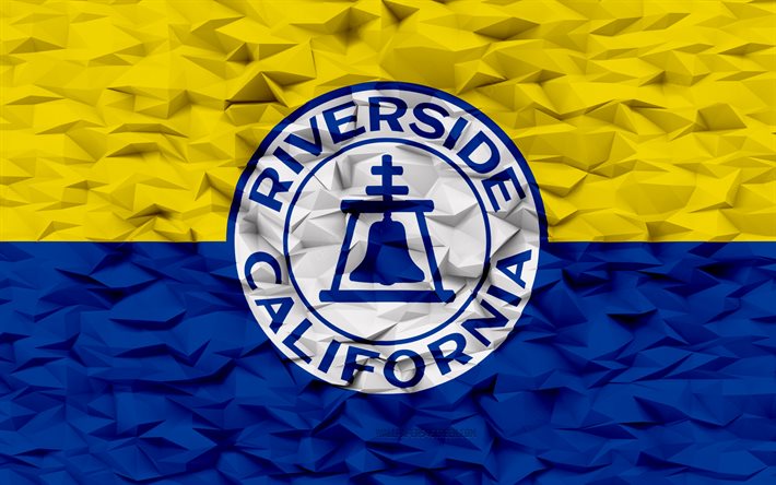 riverside flag, kalifornia, 4k, amerikan kaupungit, 3d -monikulmiotausta, 3d polygon -rakenne, riverside day, 3d riverside flag, american national symbolit, 3d -taide, riverside, usa