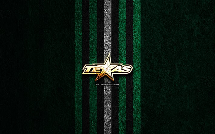 texas stars golden logo, 4k, yeşil taş arka plan, ahl, amerikan hokey takımı, texas stars logosu, hokey, texas stars
