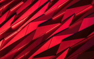 texture des objets tranchants rouges, 4k, textures géométriques, art à faible poly, arrière-plans géométriques rouges, textures 3d, arrière-plans abstraits rouges, textures des fragments, géométrie, textures tranchantes