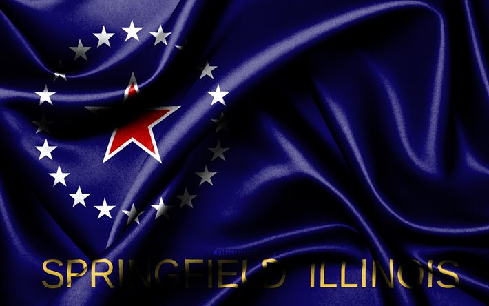 スプリングフィールドの旗, 4k, アメリカの都市, ファブリックフラグ, スプリングフィールドの日, 波状の絹の旗, アメリカ合衆国, イリノイ州の都市, 米国の都市, スプリングフィールドイリノイ, スプリングフィールド