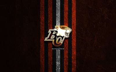 bc lions golden logo, 4k, orange stone sfondo, cfl, squadra di calcio canadese, logo bc lions, calcio canadese, bc lions
