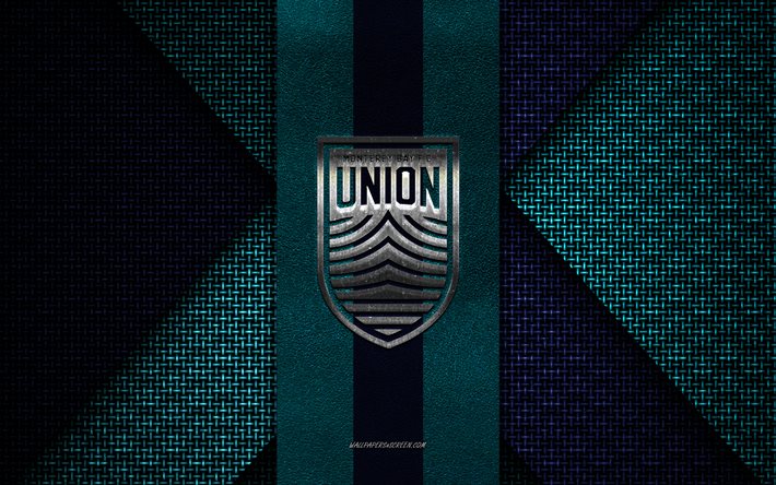 monterey bay fc, united soccer league, turquoise knitted texture, usl, monterey bay fc logotipo, american soccer club, monterey bay fc emblem, football, soccer, monterey, ee uu