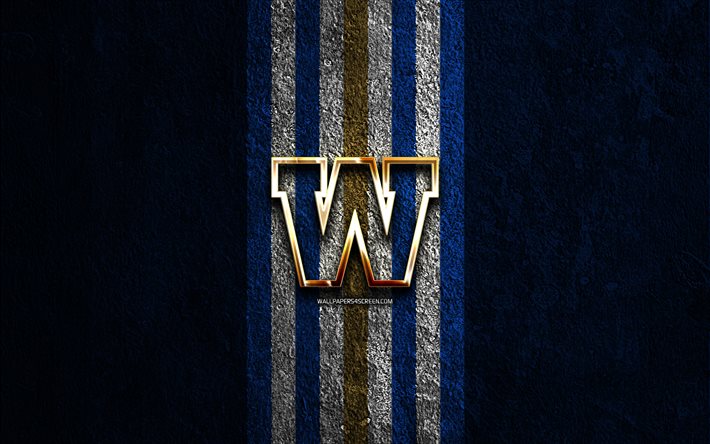 winnipeg blue bombers golden logo, 4k, blue stone background, cfl, kanadan jalkapallojoukkue, winnipeg blue bombers -logo, kanadan jalkapallo, winnipeg blue bombers