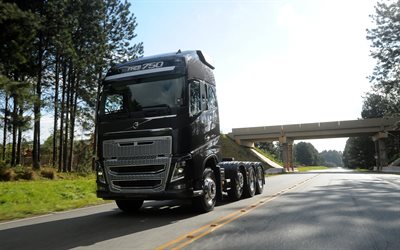 Volvo FH16 750 8x4 Tractor, 4k, highway, 2022 trucks, LKW, pictures with trucks, Black Volvo FH16, 2022 Volvo FH16 750, cargo transport, Volvo