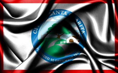 Santa Clarita flag, 4K, american cities, fabric flags, Day of Santa Clarita, flag of Santa Clarita, wavy silk flags, USA, cities of America, cities of California, US cities, Santa Clarita California, Santa Clarita