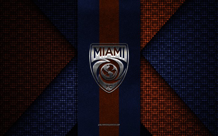 miami fc, united soccer league, blue orange knitted texture, usl, miami fc logotipo, american soccer club, miami fc emblem, football, soccer, miami, ee uu