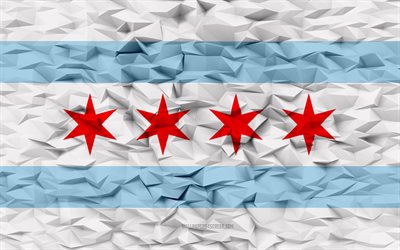 Flag of Chicago, Illinois, 4k, American cities, 3d polygon background, Chicago flag, 3d polygon texture, Day of Chicago, 3d Chicago flag, American national symbols, 3d art, Chicago, USA